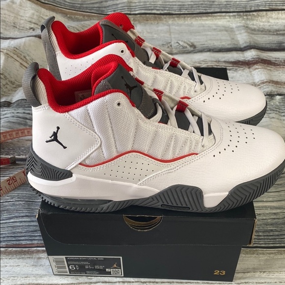 Jordan Stay Royal (GS) White, Red & Grey Sneakers with Mid-Top Design Sz 6.5Y - Picture 1 of 10